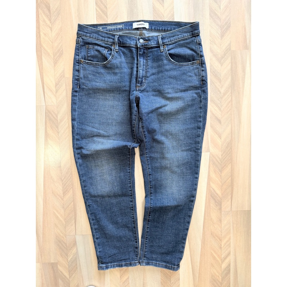 Sonoma Womens Blue Straight Crop Jeans Size 10 Medium Wash Mid Rise